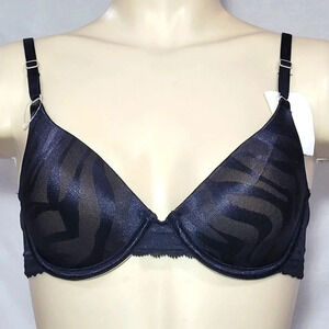 34B Maidenform 7122 One Fabulous Fit Jacquard Satin UW Bra Black‎ NWT